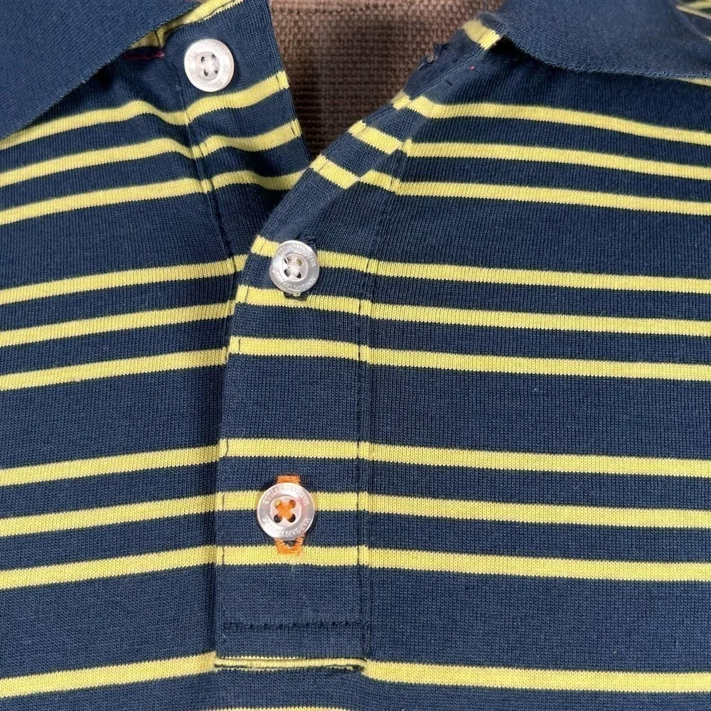 Margaritaville Men's Blue & Chartreuse Striped Polo with UPF +30 Large NWT